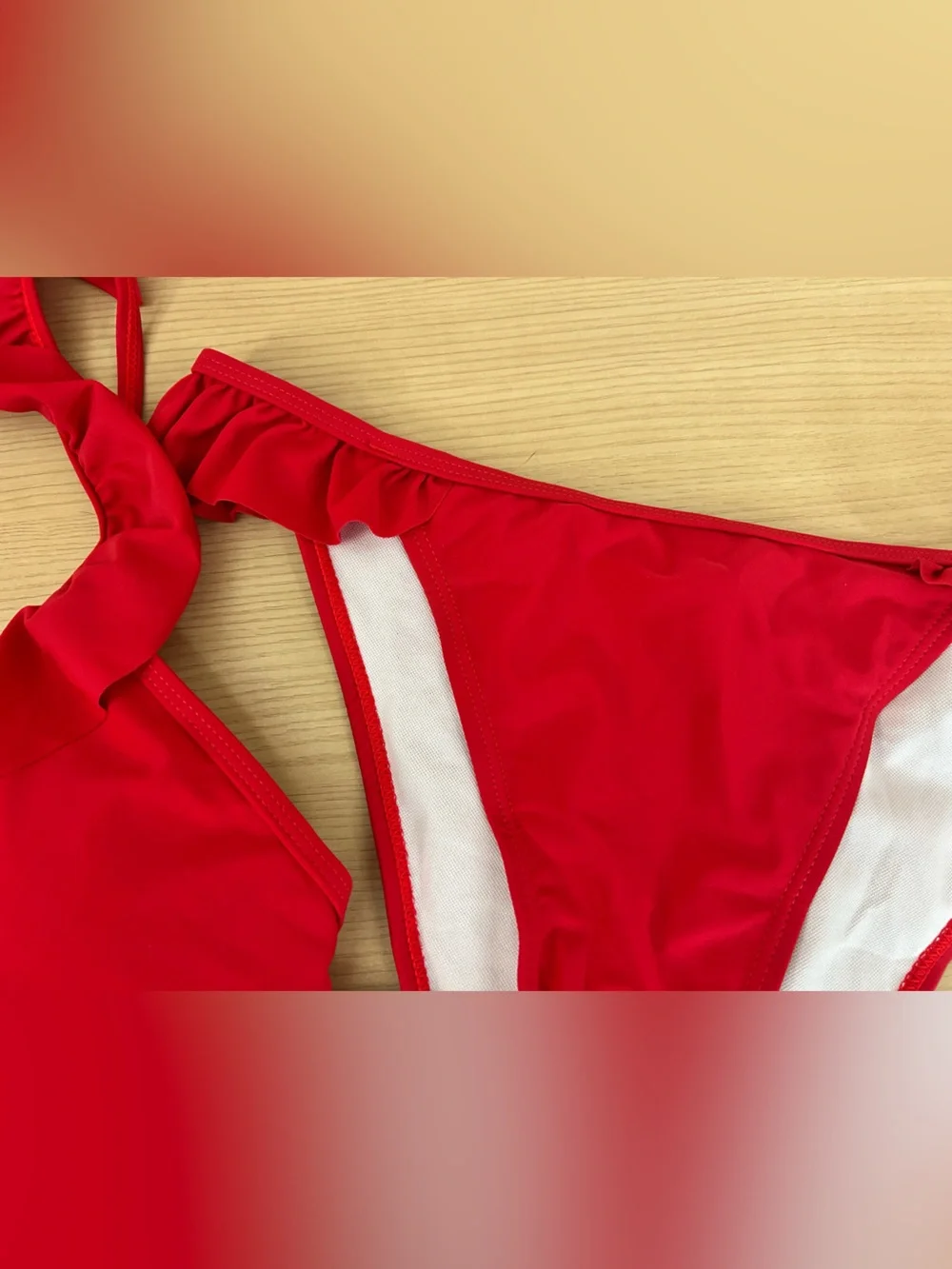 Red Ruffle V-Neck Bikini Set - Women Swim - Picture 4 of 9
